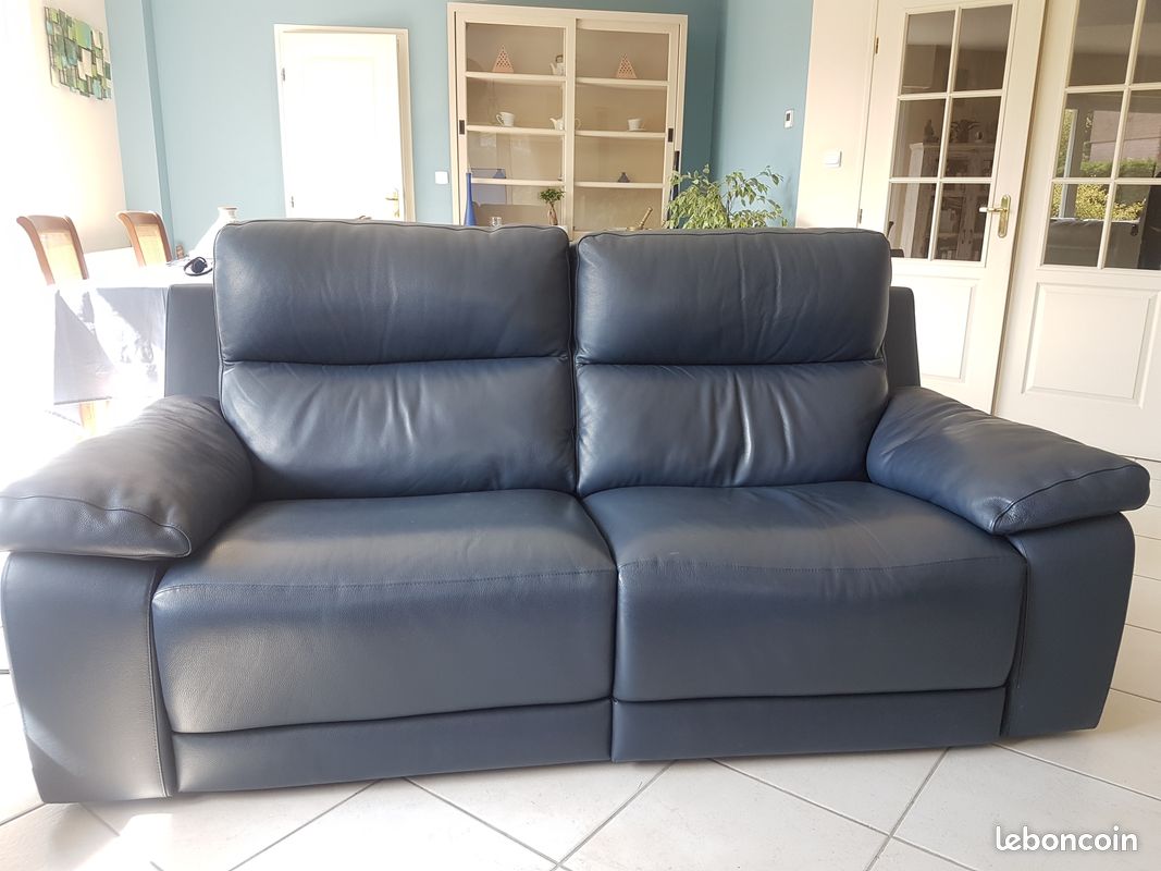 Canapé Poltrone Sofa en cuir bleu (image 2)