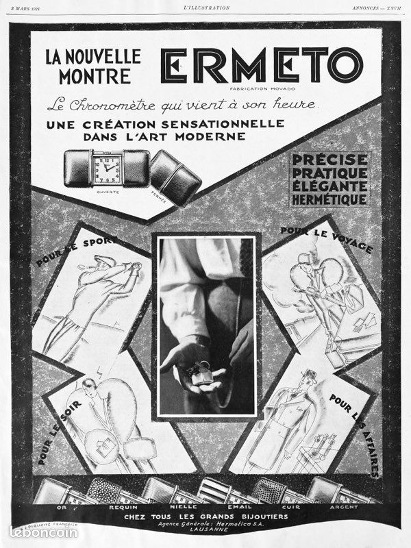Montre nouvelle Ermeto - affiche publicitaire ancienne originale 1928 (vintage) (image 1)