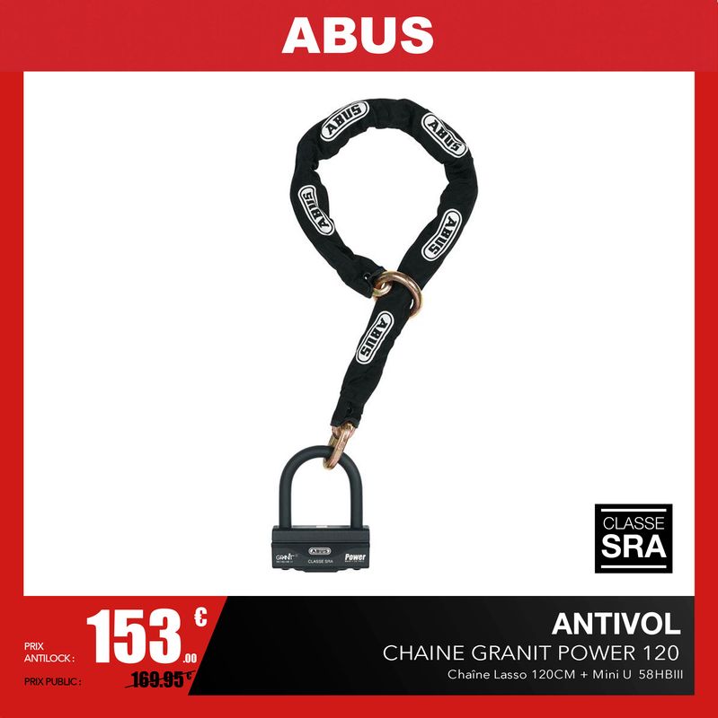 Chaîne antivol Abus 12KS L.120cm, chaîne moto ou scooter Abus