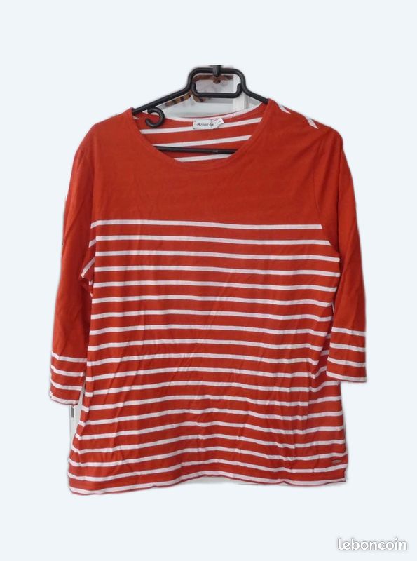 Marinière rayée rouge et blanche pour femme manches 3/4 en 100