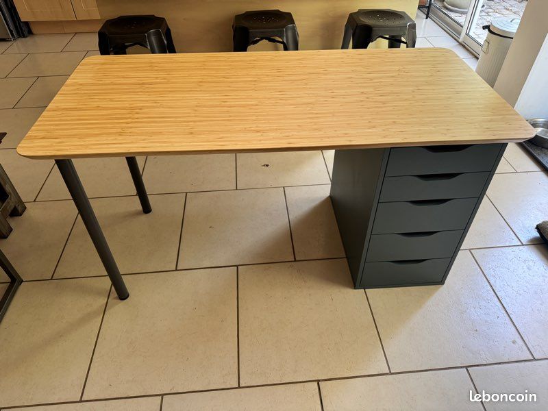 Bureau Ikea Caisson Alex édition limitée gris vert plateau bambou Anfallare 140x65 pieds acier gris Adils (image 5)