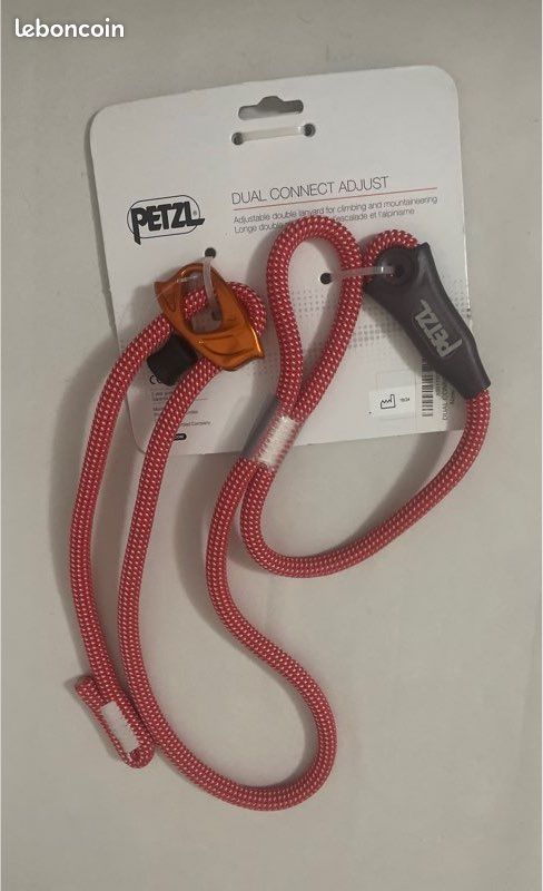 Longe Double PETZL DUAL CONNECT ADJUST – Ajustable De 15 à 95 Cm, Brin Fixe 45 Cm, Pour Escalade Et Alpinisme, Rouge, Taille Unique