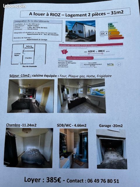 Appartement 2 pièces 31 m² · à Rioz · 31 m² · 385 €/mois