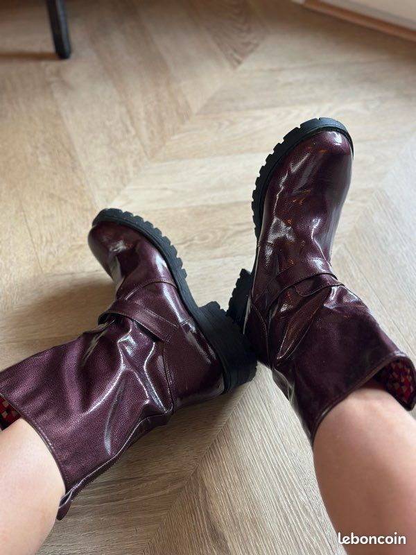 Boots biker bordeaux métallisé – Mellow Yellow – taille 39 (image 4)