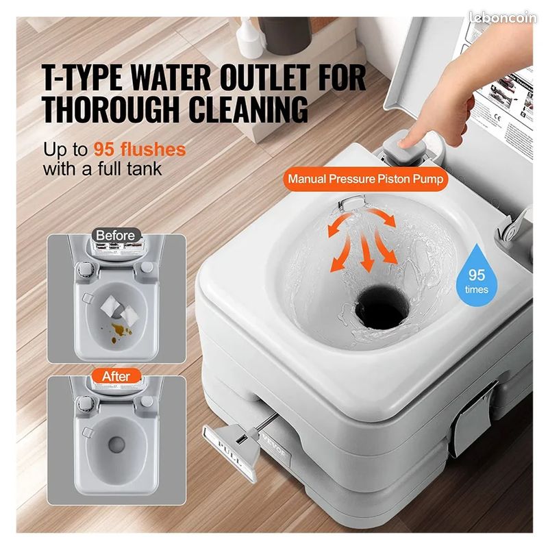 Toilettes portables pour le camping avec sac de transport, toilettes pour camping-car avec réservoir à déchets de 12 litres, chasse d’eau sous pression par bouton-poussoir (image 4)
