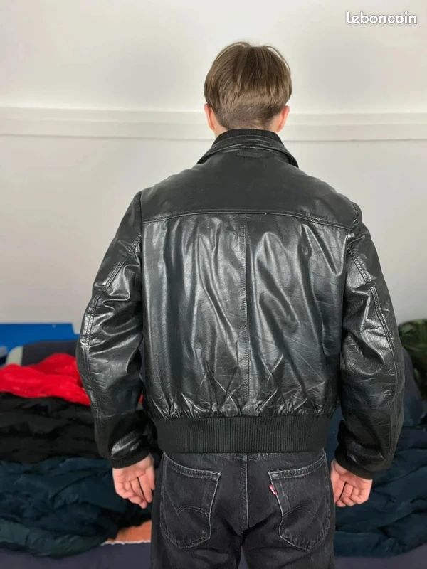 Veste Blouson cuir Redskins vintage US 90's - cuir buffle noir - XL homme (image 17)