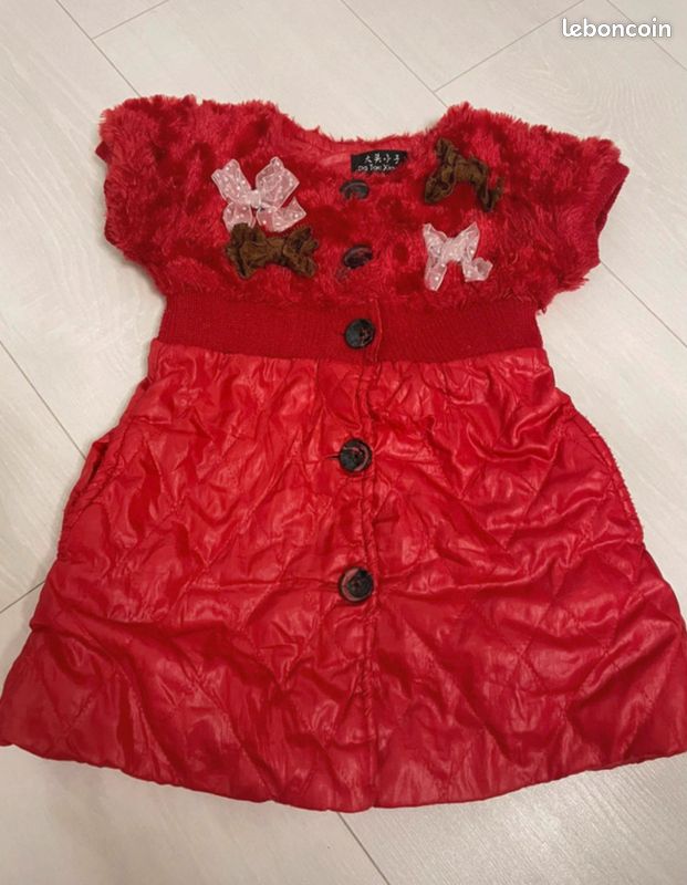 Robe épais rouge noeud de papillon molletonné pour petite fille