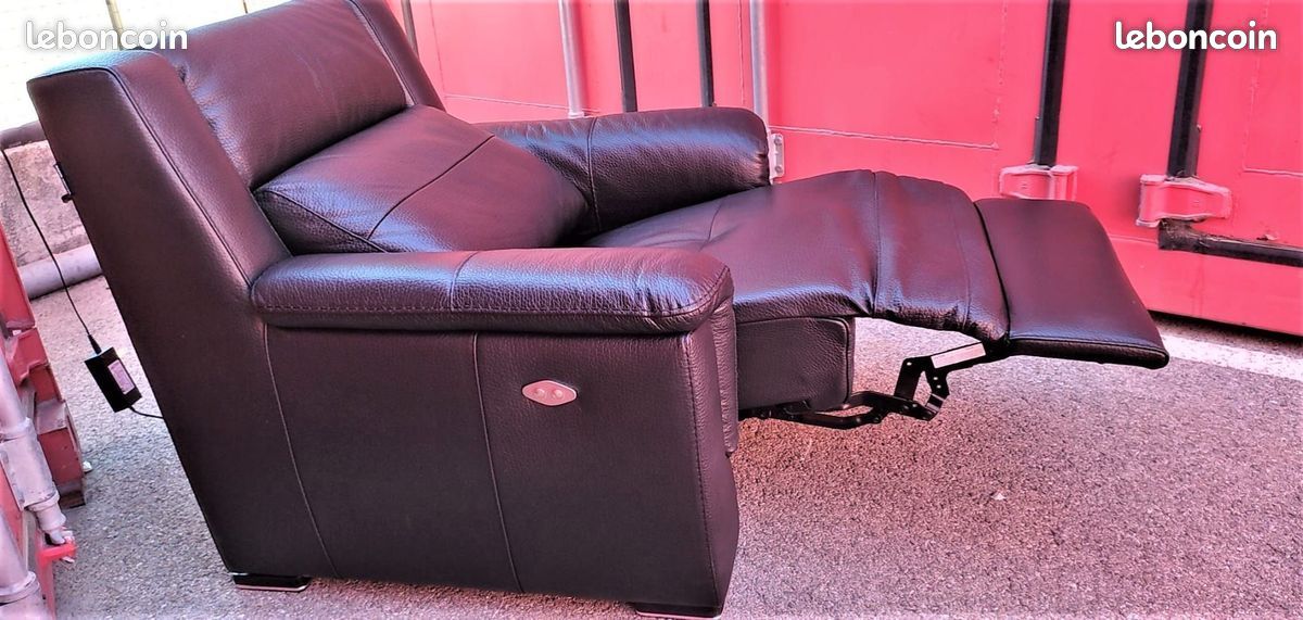 Canapé relax Cuir CENTER noir (NEUF) électrique (image 4)