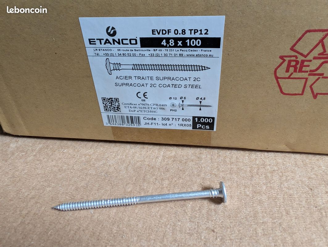 Vis EVDF 0,8 TP12/PH2 2C 4,8x100 PTE Foreuse (image 2)