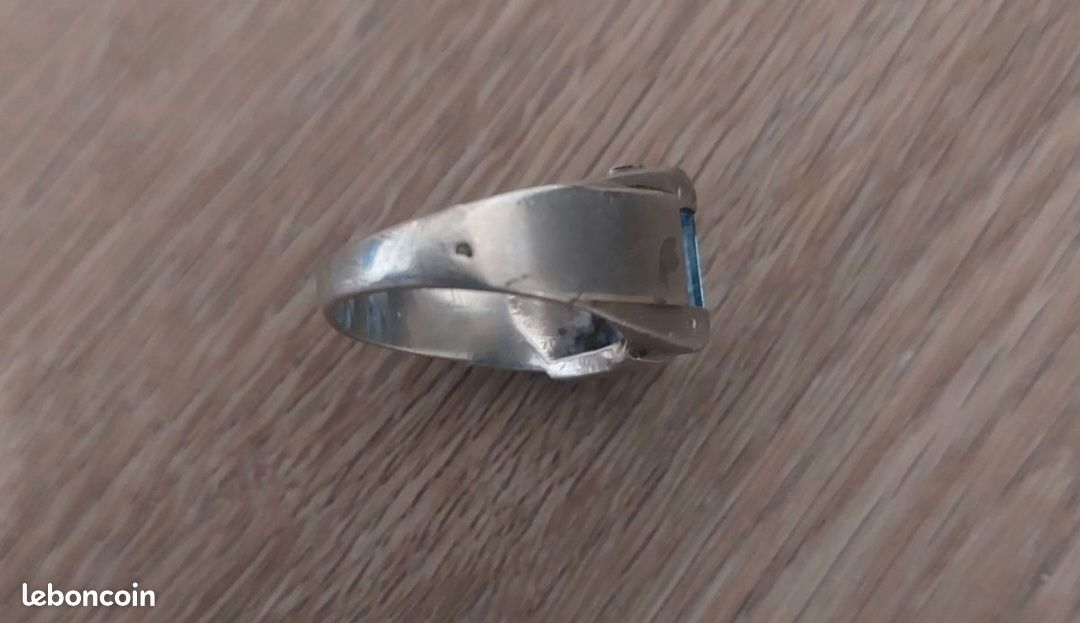 Bague Argent Massif 925 – Pierre Bleu Ciel Rectangulaire – Taille 53