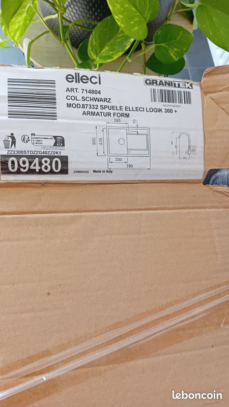Évier encastrable GRANITEK NOIR+ mitigeur ELLECI LOGIK 300 neuf (image 2)