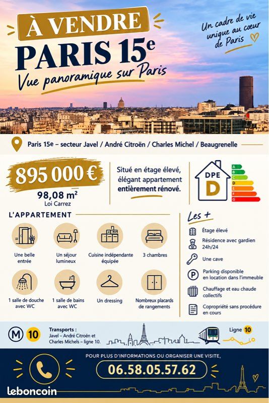 Appartement 4 pièces 98 m² · à Paris · 98 m² · 895 000 €