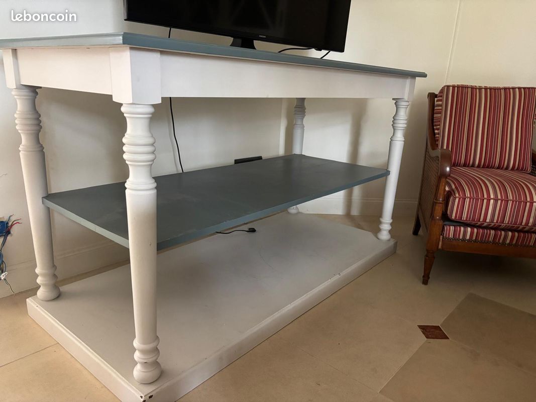 Table de drapier / Console Flamant - Blanc & Bleu Gris - 150 cm (image 2)