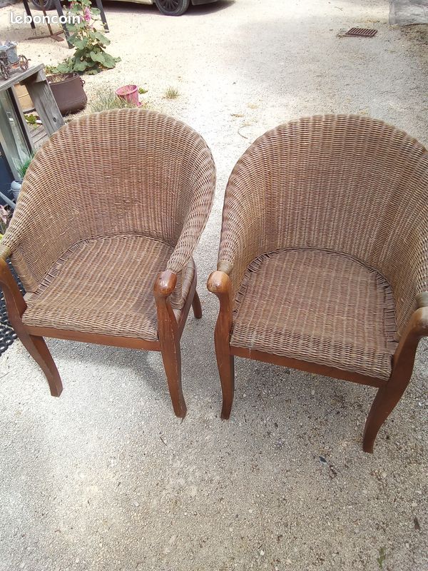 2 ancien fauteuil osier et bois (image 1)