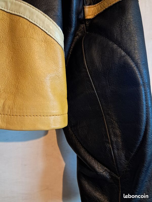 Redskins Femme Indy 500 moto bikers cuir de vachette taille XL couleur noir et moutarde vintage (image 12)