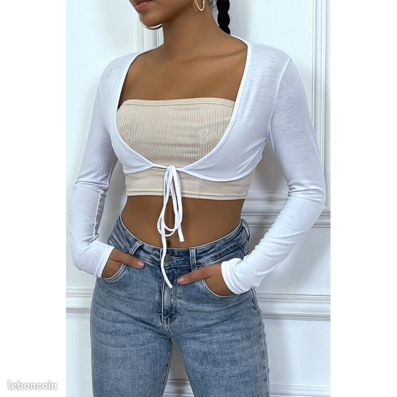 Bolero blanc en viscose à manches longues (image 1)