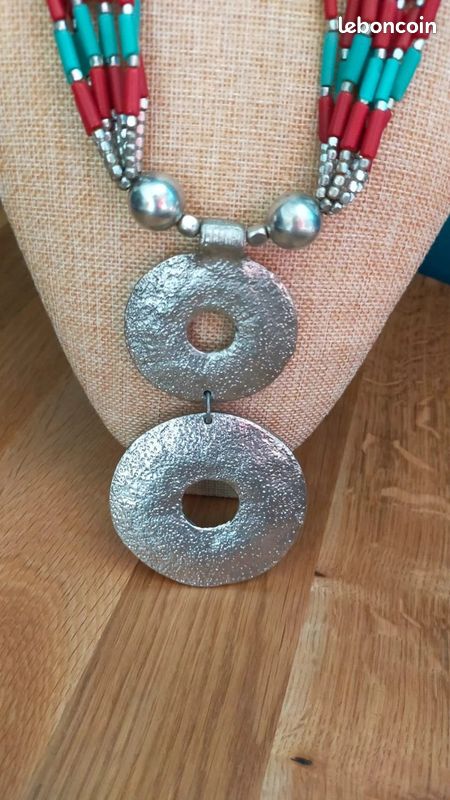 Collier Pendentif Perle Ancien Vintage - Argenté - Paris France - Bijou D'Occasion