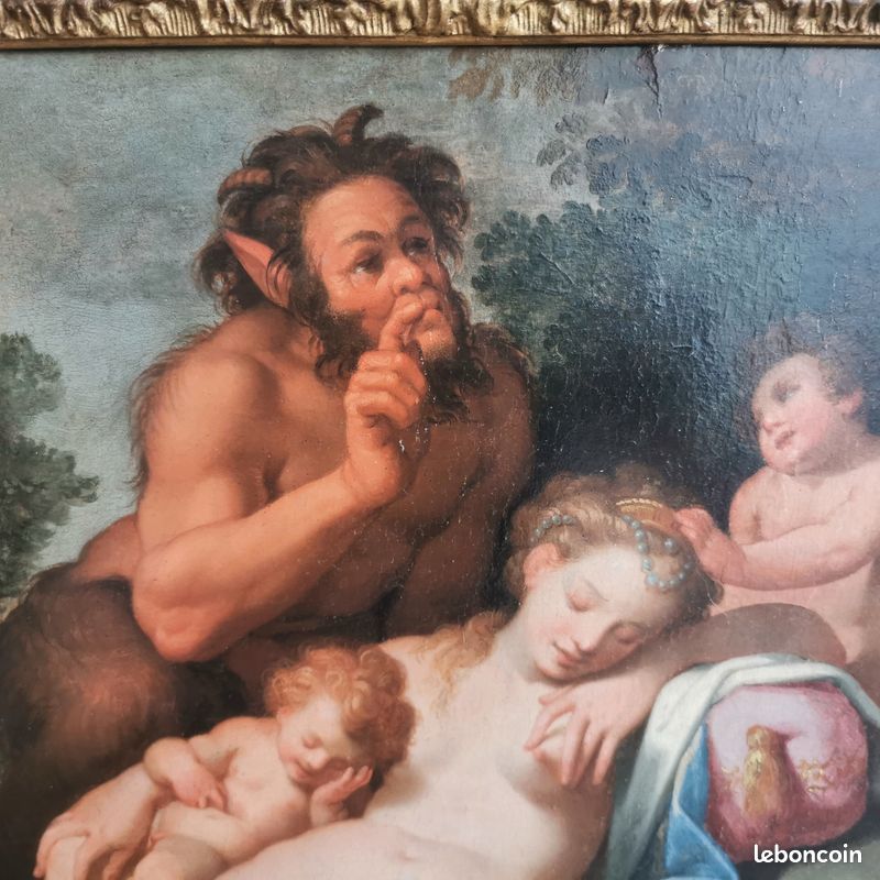 Tableau Huile sur panneau Vénus nue endormie époque XVIIIe avec angelots (image 3)