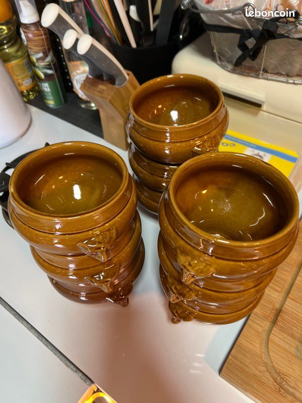 Lot de 12 pots vintage TOTAL en grès vernissé années 70 - déco bistrot rétro (image 2)