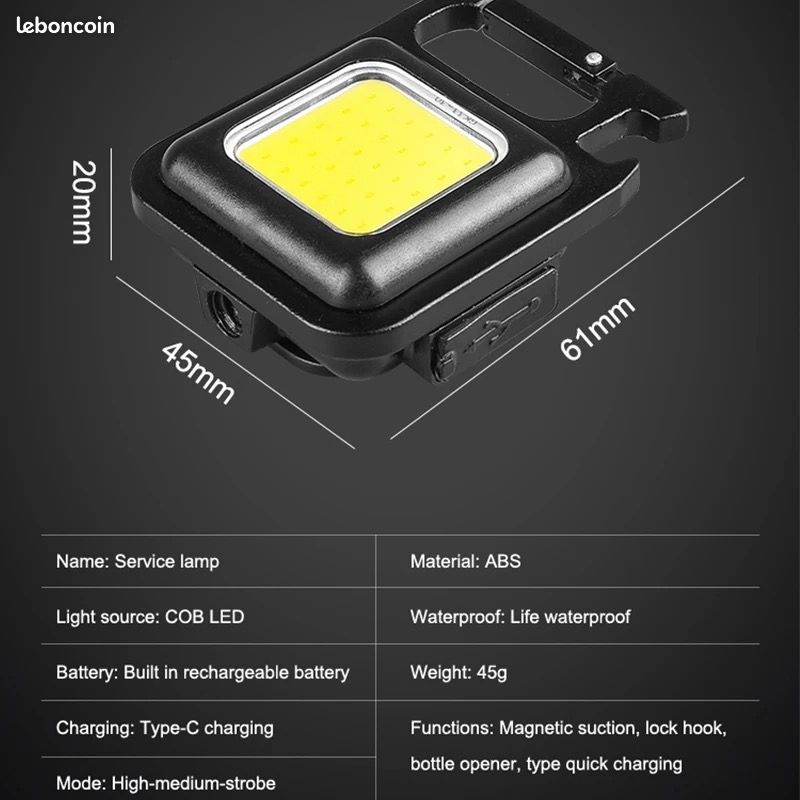 Mini lampe de poche portable COB, porte-clés, 4 éclairages, torche EDC, extérieur, étanche, urgence, camping, pêche, lampes de travail (image 2)
