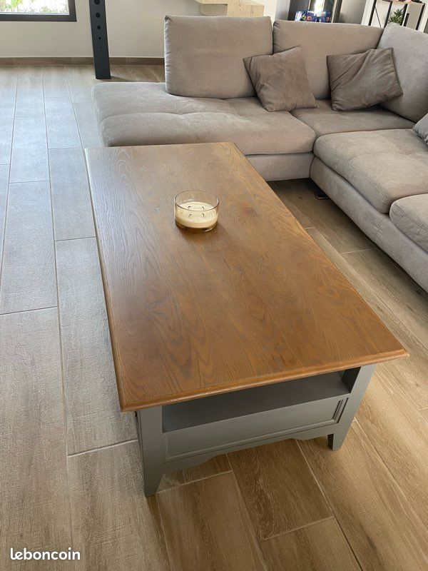 Table basse Interior rectangulaire 2 tiroirs gris/bois (image 2)