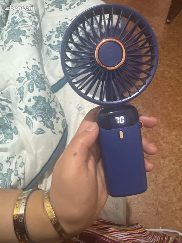 1 Mini ventilateur portatif pliable, ventilateur rechargeable USB à 5 vitesses 1800mAh, Bleu (image 7)
