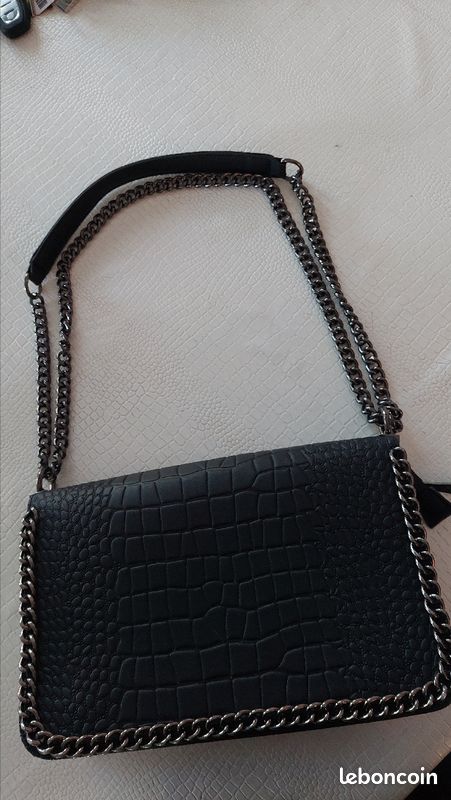 Sac noir FEMME simili cuir à bandoulières NEUF (image 5)