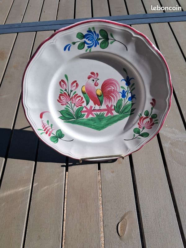 Service De 6 Assiettes De Dinette En Faïence – St Clément Luneville – Motif Coq – Poupée