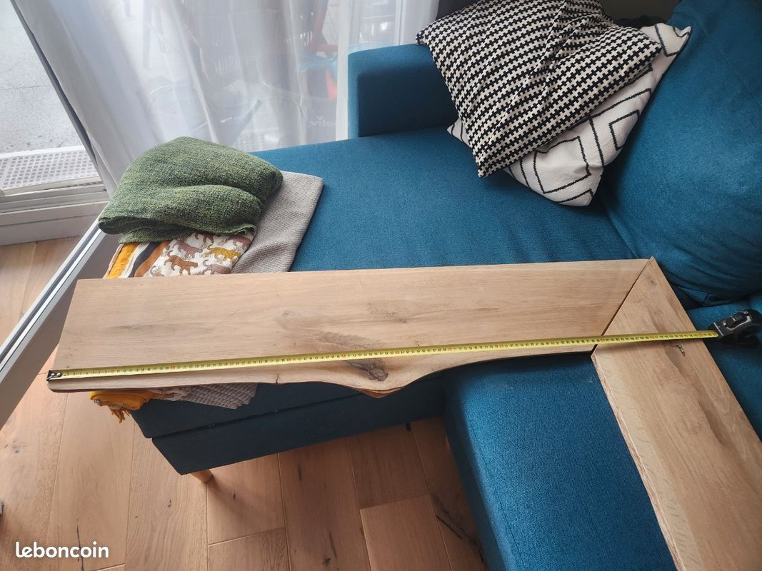 Etagere angle chêne massif brut bord naturel 120cm (image 2)