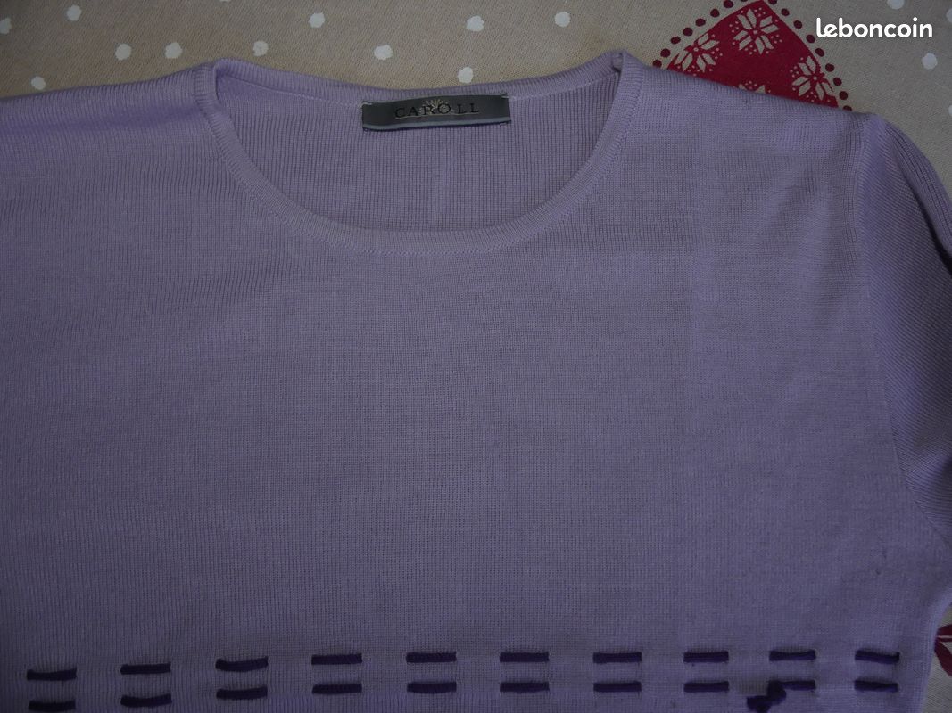 Pull à col rond couleur parme Caroll laine mélangée T42 BE petit prix em94 (image 4)
