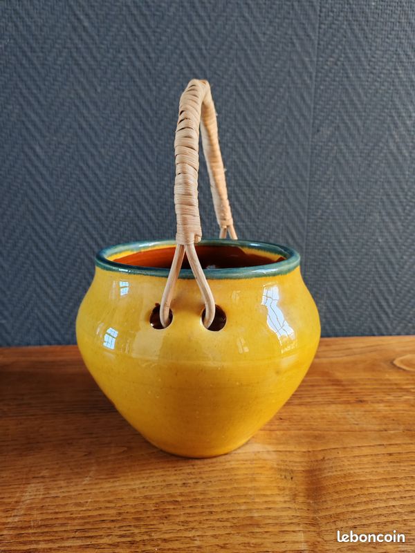 Panière En Céramique Jaune – Déco Vintage