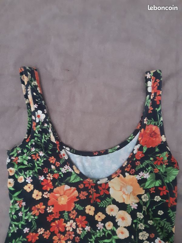 Combinaison Lingerie Vintage Années 1950 - Coton Gratté Imprimé Fleurs - Taille 36 - Occasion En Très Bon état