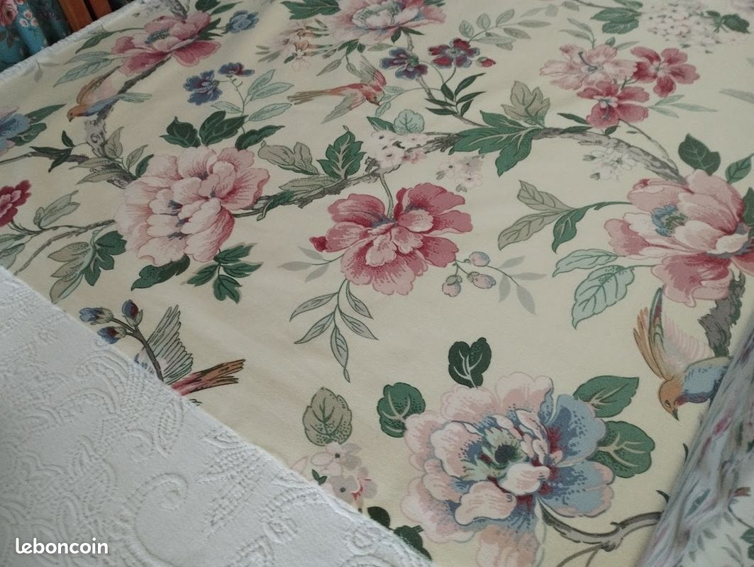 Coupon De Tissu Fleuri Anglais - 43 X 120 Cm, Coton Rose - Neuf, à Rafraîchir Avant Utilisation