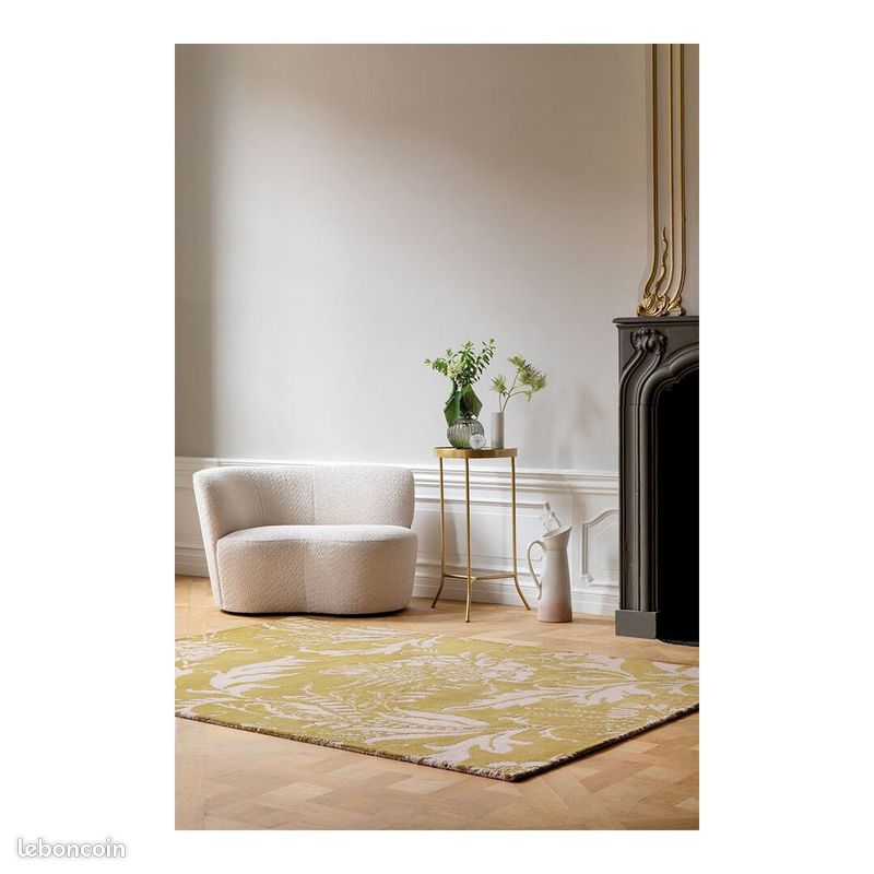 Tapis floral laine tufté main moderne Baroque Jaune 140x200 (image 2)