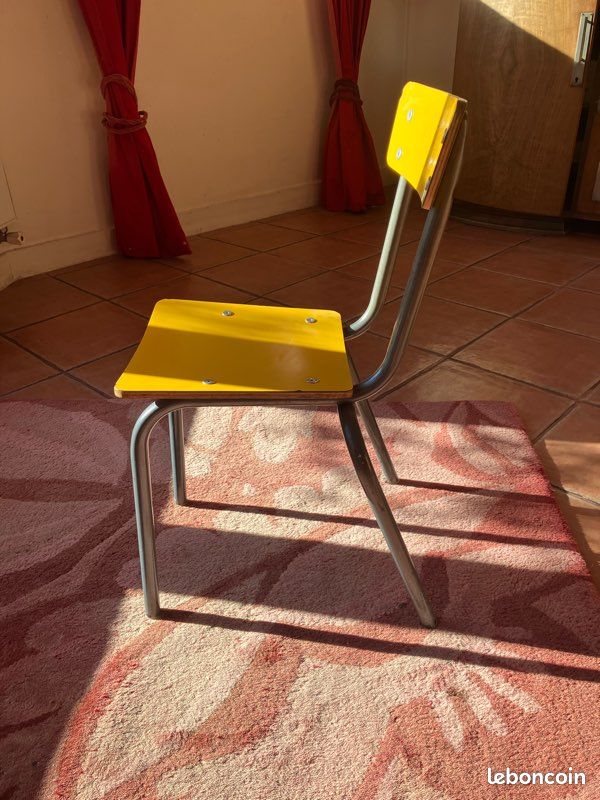 Chaise d écolier vintage jaune (image 3)