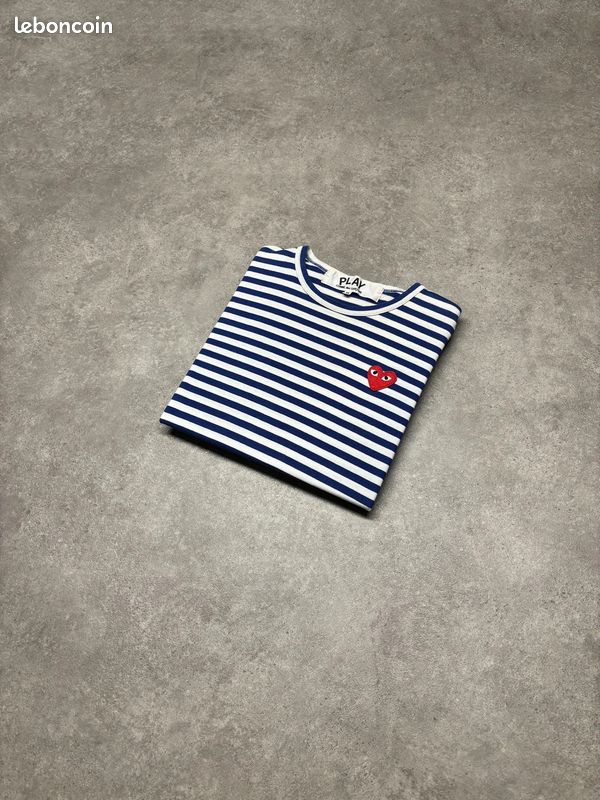 T-shirt manches longues / Longsleeve Comme Des Garçons marine et blanc à rayures | Taille M #SLCM498 (image 1)