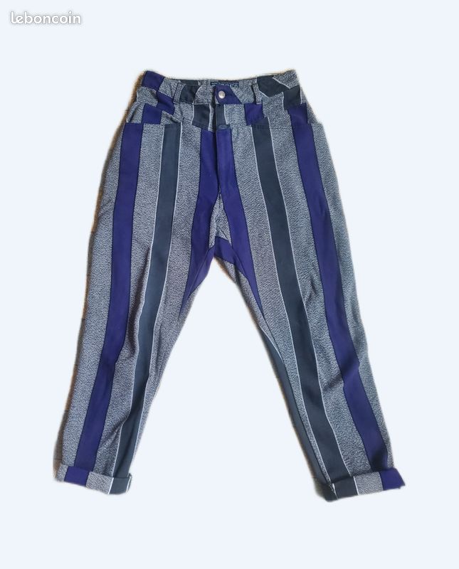 Pantalon Rayé Beige Et Bleu Marithé Et François Girbaud – Taille 38 – Occasion Très Bon état