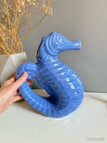 Tasse Céramique Hippocampe Bleu Avec Varech Blanc - Design Unique - 4x4x4 Pouces