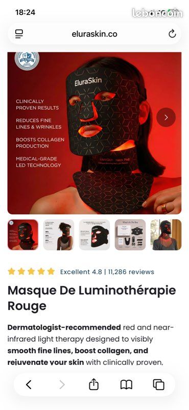 Masque led Eluraskin neuf jamais ouvert + appareil cou (image 1)