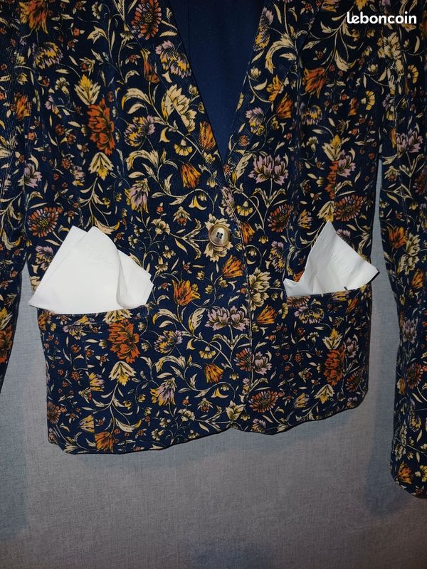 Veste TISSAIA En Lin 40% Bleu Blanc Taille 40 - Neuf Sans étiquettes, Parfaite Pour L'été