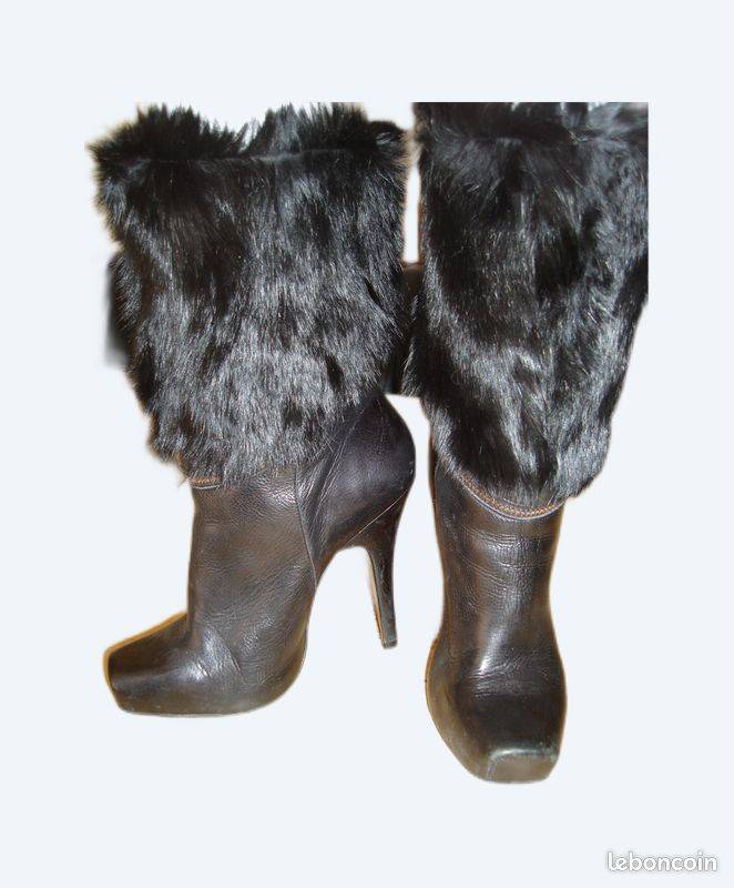 Bottines SAN MARINA Daim & Fourrure Noires - Taille 40 - Très Bon état - Talon 9 Cm