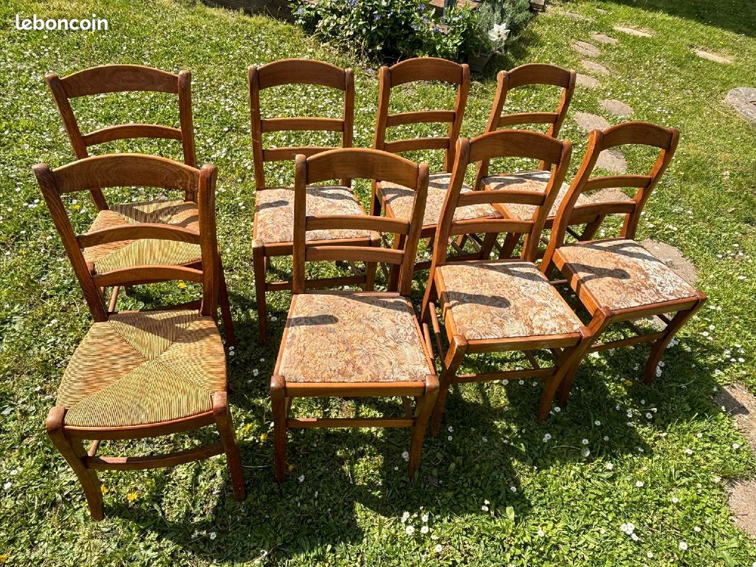 Chaises en bois 4 assises tissus et 2 en pailles (image 1)