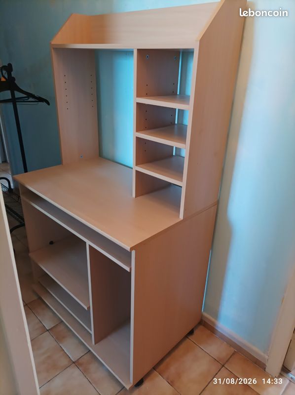 Bureau informatique bois à roulettes (image 2)