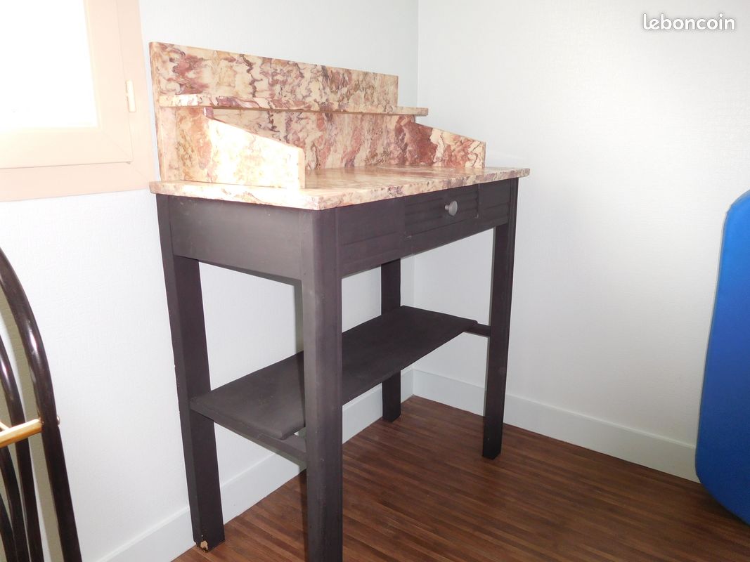 Table de toilette vintage bois et marbre (image 3)