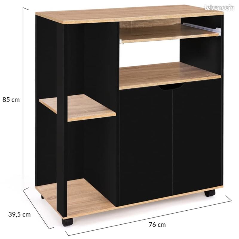 Meuble Desserte Rangement Cuisine Ilot Central Design Industriel Bois Noir (image 2)