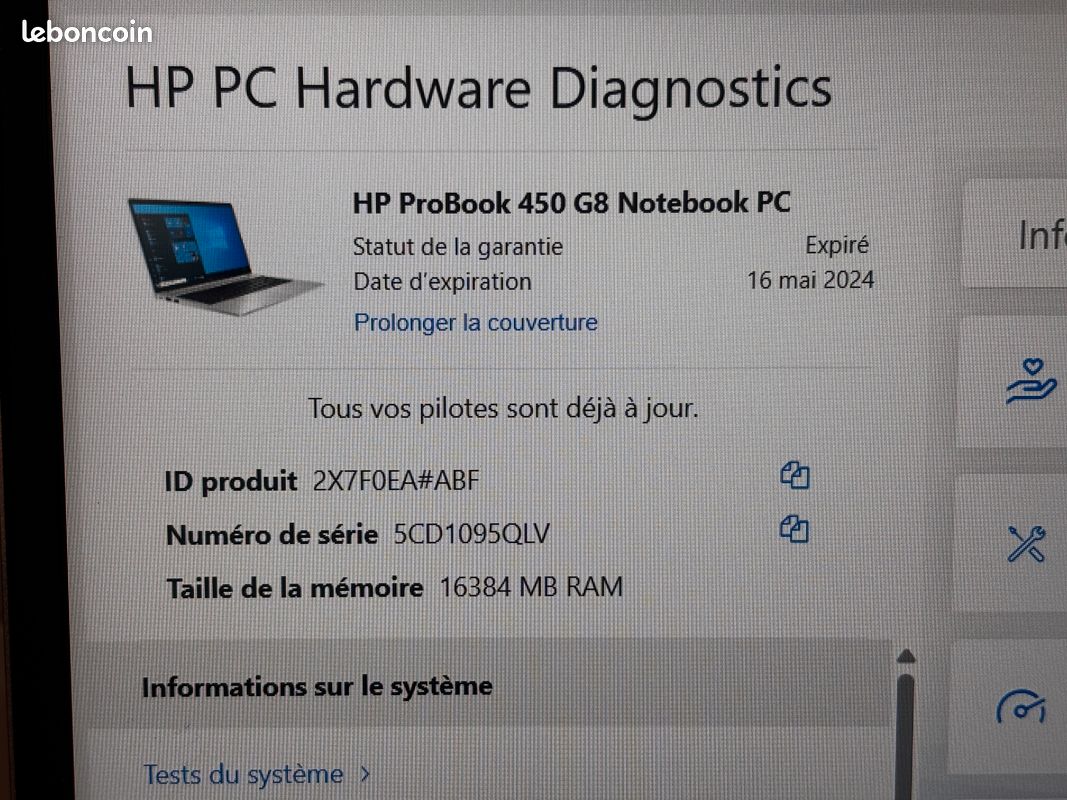 Capot De Service Pour HP Probook 450 G2 - Pièce AP15A000700 - Occasion - Garantie 6 Mois