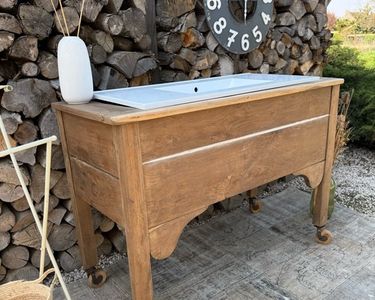 Meuble Sous-vasque Vintage Années 70 – Marron, Intérieur Rouge, Vinyl, état Excellent