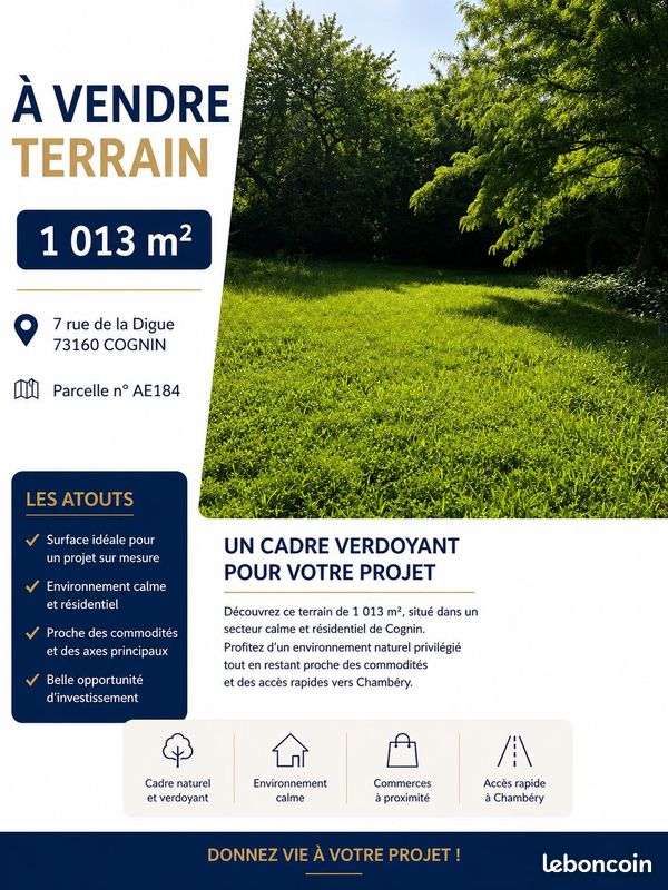 Terrain 1013 m² · à Cognin · 1 013 m² · 392 700 €