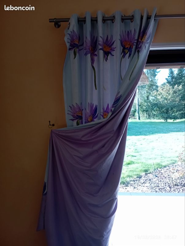 Paire De Doubles Rideaux Avec Cantonnière - Floral Coton - 225x132 Cm