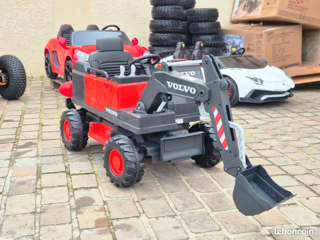 Voiture électrique enfant « Volvo Excavator 12 V » – louche avant + MP3 + roues EVA – rouge (image 2)